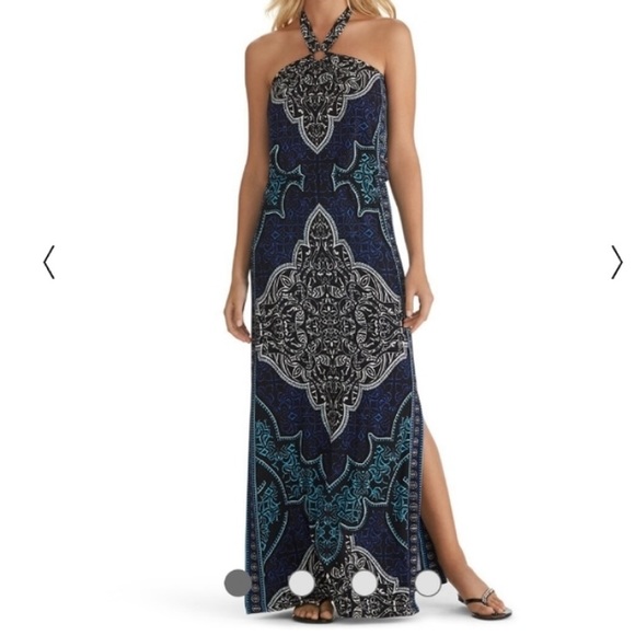 WHBM Sleeveless Printed Halter Maxi Dress size XS - Picture 1 of 12